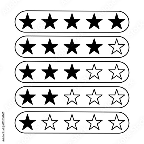 Rating Stars Icons – 5 Star Review Vector Symbols for Web & UI Design