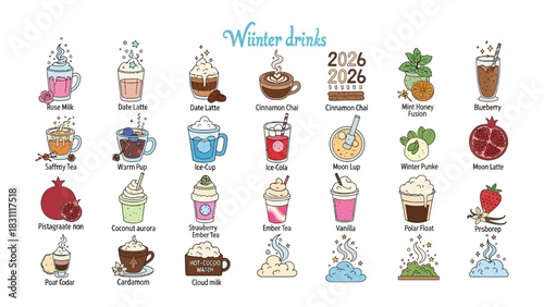 Winter Drinks Menu: A visual guide to warm, comforting beverages, each drink meticulously crafted and showcased. Infused with creative flair and the promise of cozy moments.