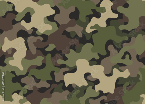 Camouflage texture seamless pattern. Abstract modern camo background for fabric and fashion textile print. Woodland style. Textures of classic clothing in masking style