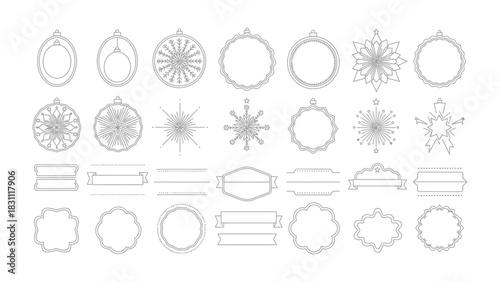 Festive Christmas Ornaments and Decorations: Elegant outlines of holiday ornaments and decorations, creating a clean and festive set for the Christmas celebration.