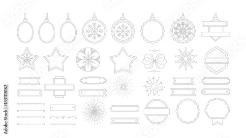 Festive Ornament Designs: A captivating set of delicate outline ornaments that are perfect for Christmas cards or decorations, ideal for the holiday season.