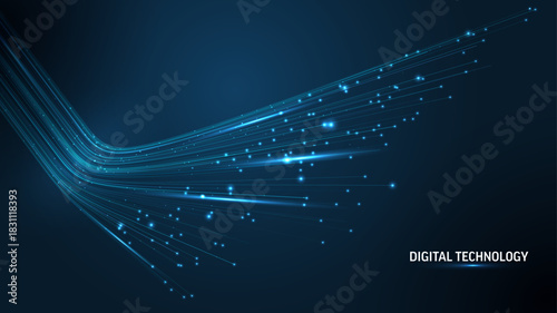 3D High Speed Light Trails. Digital Flow Vector Background. Big Data Technology Lines Fast Wireless Data Transmission. Information in Virtual Reality. 6g Vector Illustration. Artificial neural network