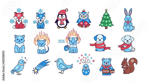 Holiday Animal Characters: An enchanting assortment of illustrated animal characters, perfect for holiday greetings, decorations, and seasonal creative projects.