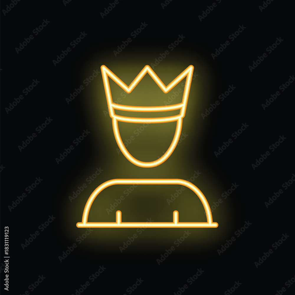 Fototapeta premium Neon yellow icon of a king wearing a crown, symbolizing power and authority
