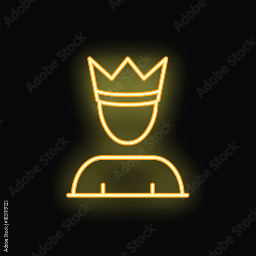 Neon yellow icon of a king wearing a crown, symbolizing power and authority