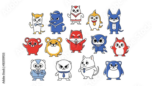 Cartoon Character Set: a vibrant collection of diverse cartoon characters, each with its unique personality, designed to ignite imagination and bring a spark of playfulness to any project.