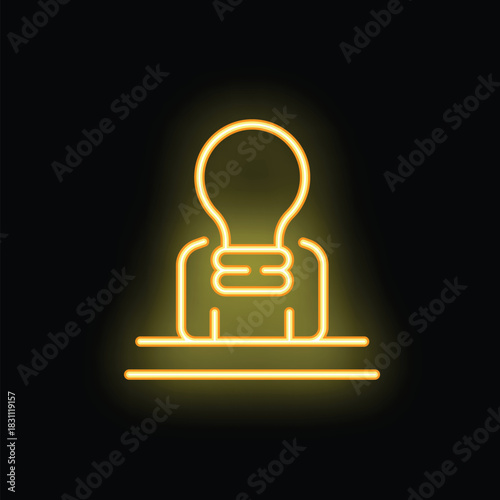Neon icon of a lightbulb character taking a break and sitting on a bench