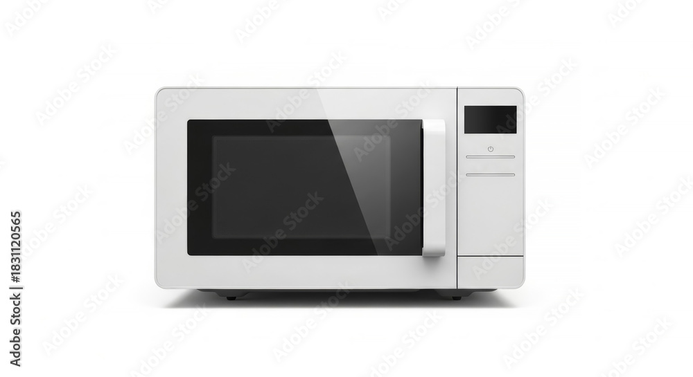 Obraz premium Modern white microwave oven with digital display on a white background