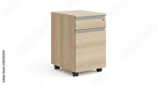 Light wood mobile pedestal cabinet with lockable drawer and wheels