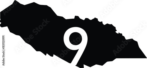 Number nine graphic vector shape on transparent background black silhouette digit element