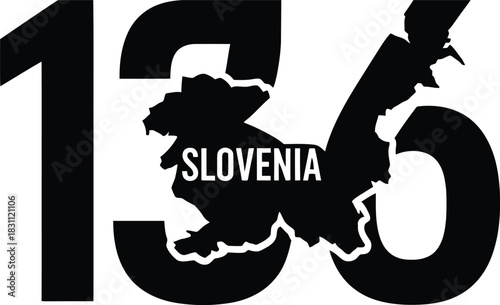 Slovenia map with the number 136 and country name in white on isolated background concept
