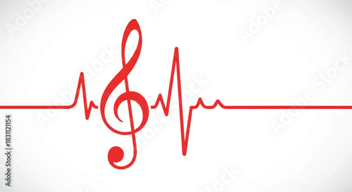 Red Treble Clef Integrated with Heartbeat Line Symbolizing Musics Vitality.