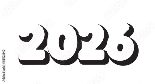 Stylized 2026 Typography with Bold Shadow and Metallic Finish for Modern Poster Design.