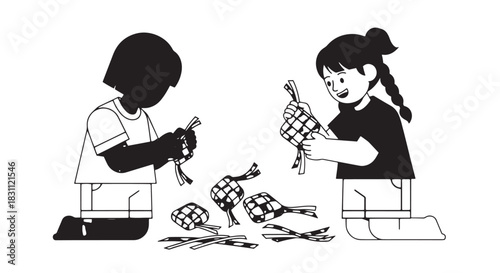 Two children learning and playing with shells and crabs at a table.