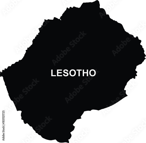 Lesotho black silhouette map with text label, transparent background, isolated, easy to edit