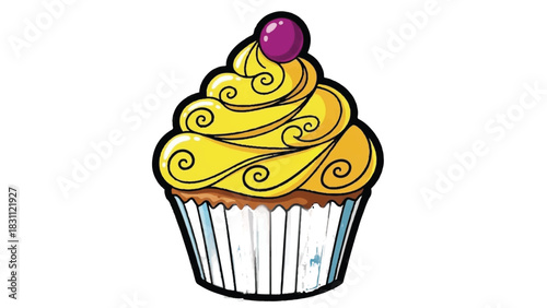 Delicious Yellow Swirl Cupcake with Cherry Topping.