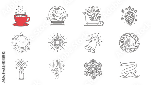 Festive Line Art Collection: A curated set of whimsical winter-themed line art illustrations, perfect for holiday greetings and designs.