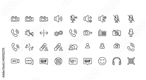 Outline icon design set for communication and mobile application on white background