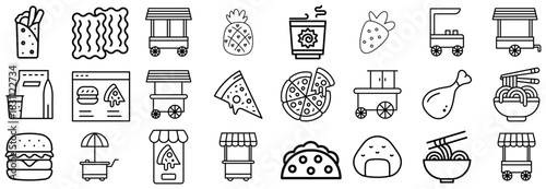 Collection of Food and Drink Icons, Food Carts, and Fast Food Items