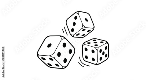 Dice falling on white background showing different numbers in gambling and tabletop game design