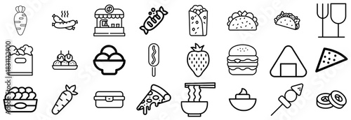 Diverse Food Icons From Carrots to Sushi and Street Food