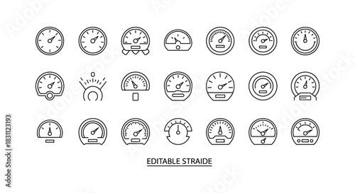 Speedometer gauge and dashboard editable straide vector illustration for performance measurement design