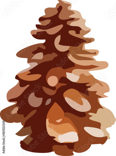 A stylized gingerbread-style tree made of layered cookie-like shapes in warm brown and caramel tones creates a festive, handcrafted holiday look.