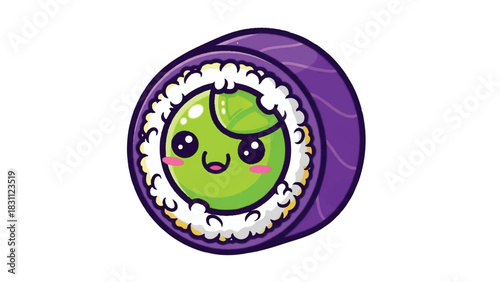 Cute Kawaii Sushi Roll Character with Happy Face.