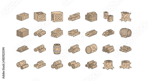 Isometric stack of wooden planks boards lumber for construction materials carpentry and woodwork concept