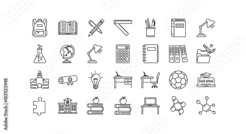 Back to school line icon design concept school education knowledge element isolated on white background