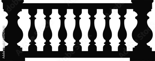 Classic architectural balustrade silhouette vector design element.