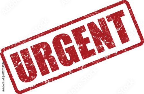 A tilted red urgent stamp presents a sense of great importance on white surface