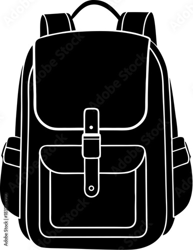 Black backpack vector icon rucksack schoolbag knapsack hiking bag education traveling camping gear equipment outdoor activity