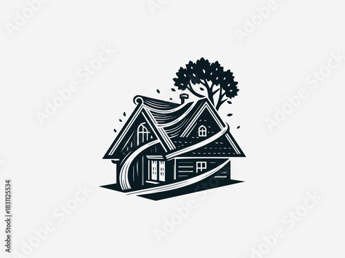 House Roof Wrapping black vector logo illustration