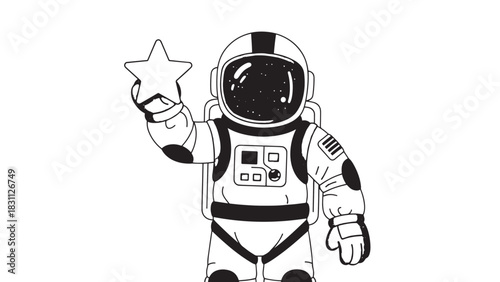 Cartoon Astronaut Illustration Holding a Star in Space Suit.