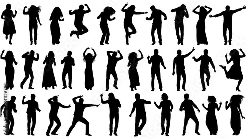 A Large Collection of Dynamic Human Silhouettes Dancing and Celebrating – CAD People Vector