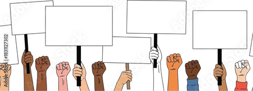 Diverse Hands Holding Protest Signs