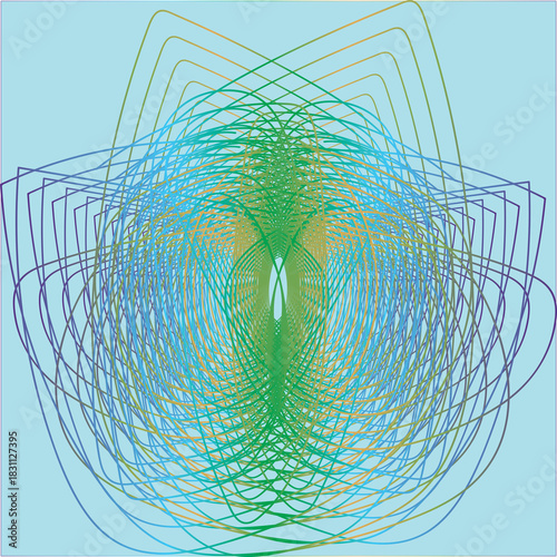 Intersecting Geometric Lines Forming Abstract Shape Blue Green Yellow curves pattern
