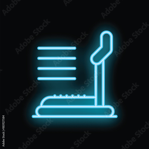 Bright blue neon icon of a treadmill with increasing speed levels, perfect for representing fitness and exercise