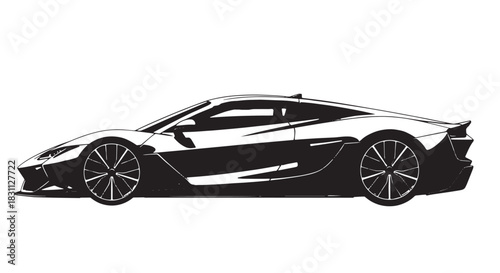 Side profile of a black high-performance sports car showcasing sleek aerodynamic design and motion.