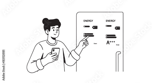 Illustration of a person presenting data on a chart board in a business setting.