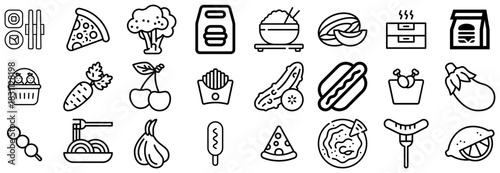 A Collection of Diverse Food and Drink Icons in Outline Style