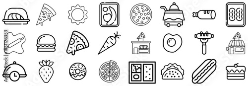 Collection of Food and Drink Icons in Outline Style