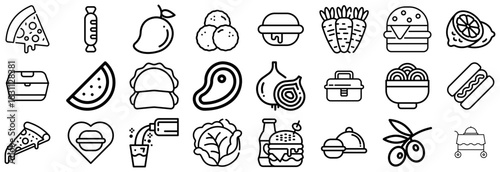 Collection of Food and Drink Icons in Outline Style
