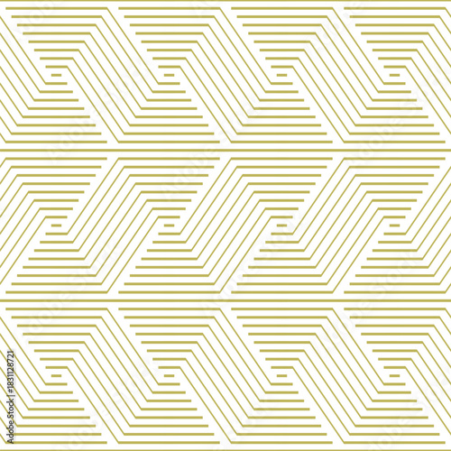 Gold line pattern. Vector geometric seamless texture. Golden ornament with delicate thin lines. Luxury abstract background.