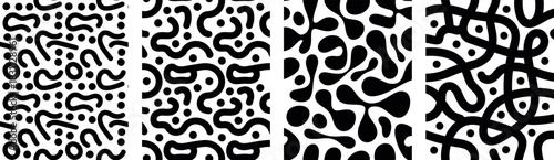Seamless abstract pattern with rounded organic shapes in black and white