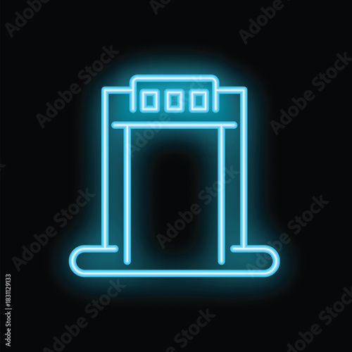 Glowing neon line metal detector icon isolated on black background. Vector illustration
