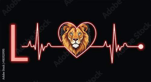 Lion Heartbeat Graphic with Neon L Symbol.