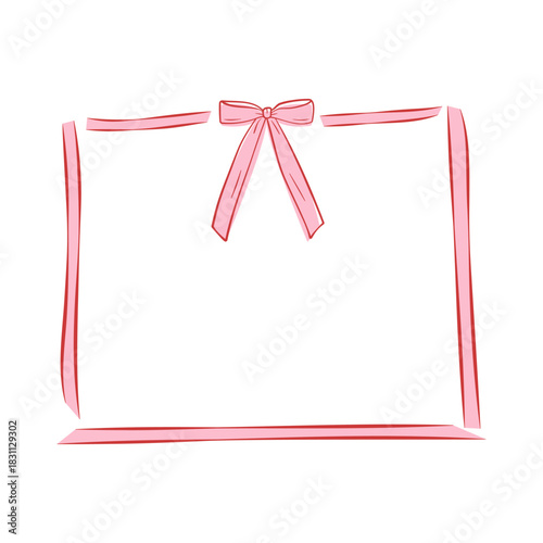 Hand-drawn ribbon frame with bow. Cute decorative border for romantic cards and invitations.