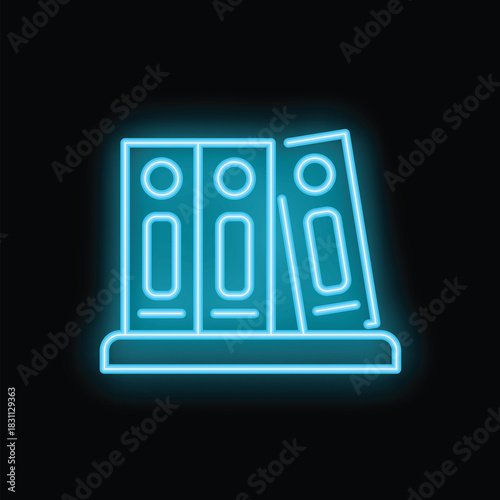 Blue glowing neon line depicting office folders on a shelf, perfect for themes of organization and office life